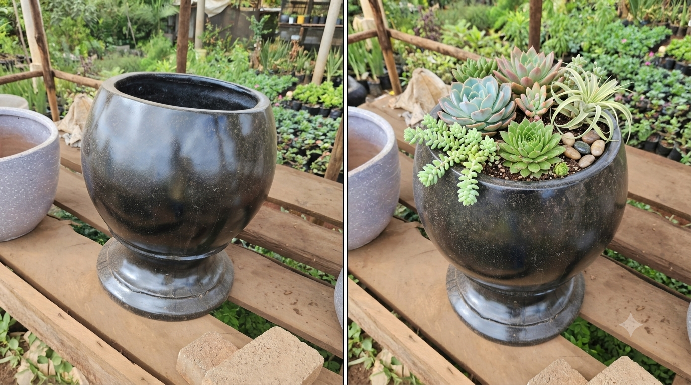 Black Fiberglass pot